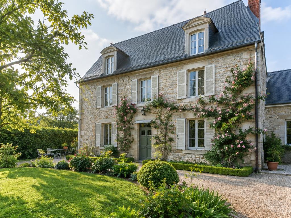 Longère en pierre avec jardin fleuri à Saran