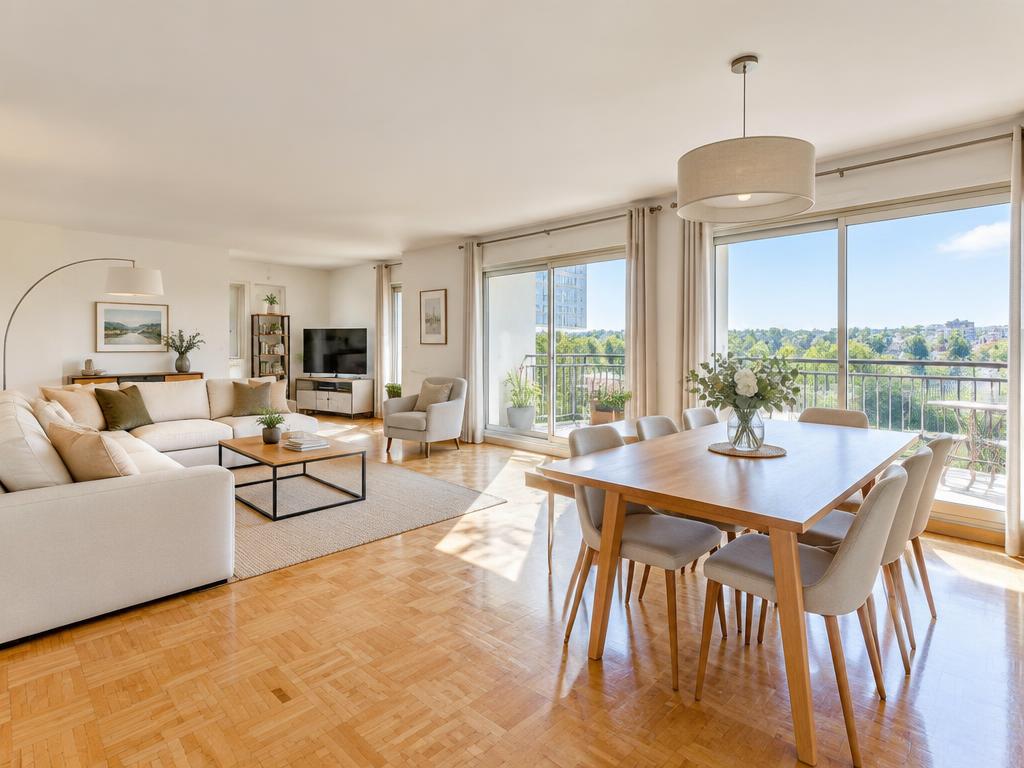 Grand séjour traversant avec balcon d'un T5 à Saran